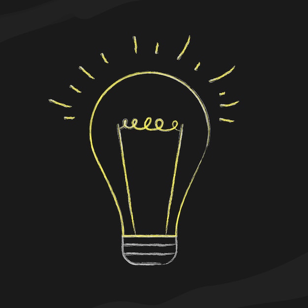 a yellow light bulb chalk doodled on blackboard