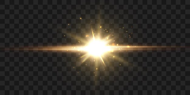 Yellow light explodes on a transparent background Vector illustration for perfect glitter effect