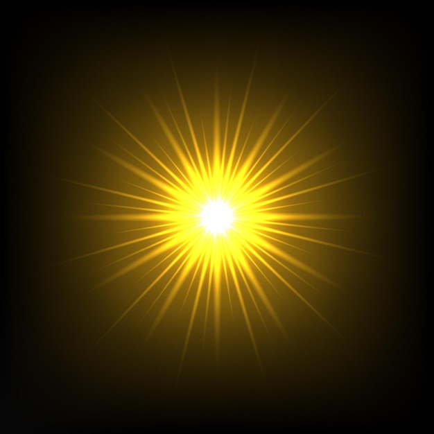 벡터 검정색 배경과 빛의 섬광이 있는 노란색 표시등