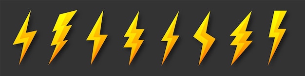 Yellow lightning bolt icons collection flash symbol thunderbolt simple lightning strike sign vector