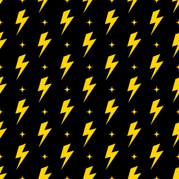 Yellow lightning bolt vector seamless pattern background