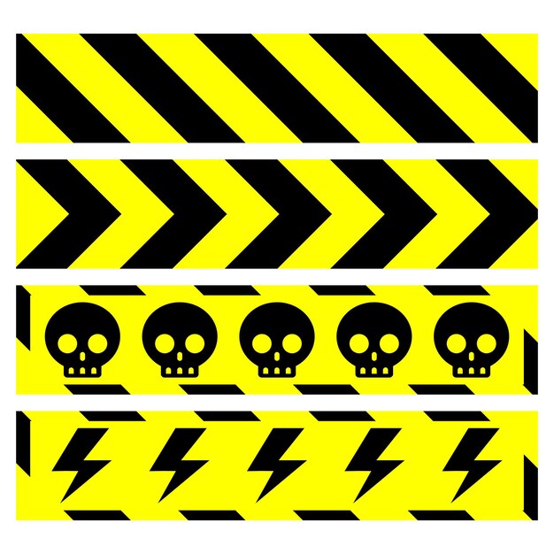 yellow line black skull electrical arrow stripe caution tapes danger warning ribbons Isolated