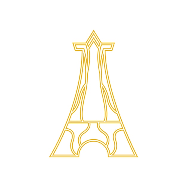 Vector a yellow line drawing of a eiffel tower