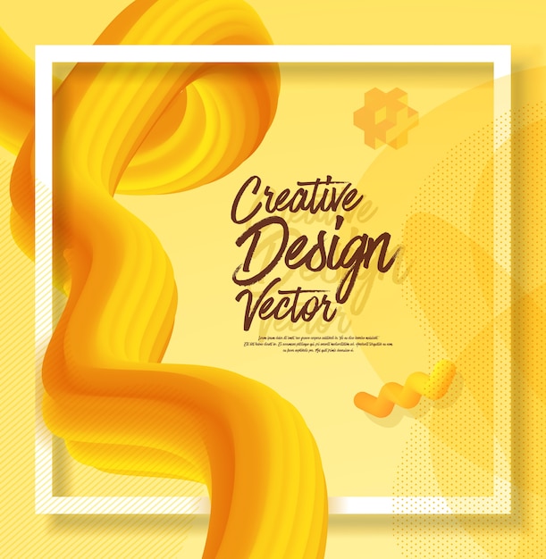 Yellow liquid abstract poster design 3d style