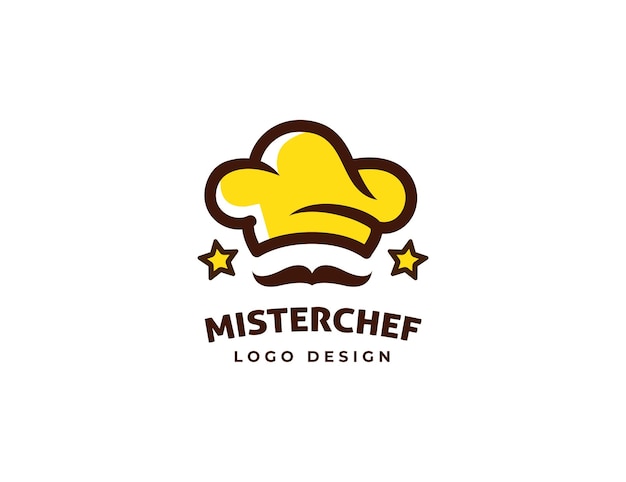 Vettore un design del logo giallo con un cappello e un cappello da chef