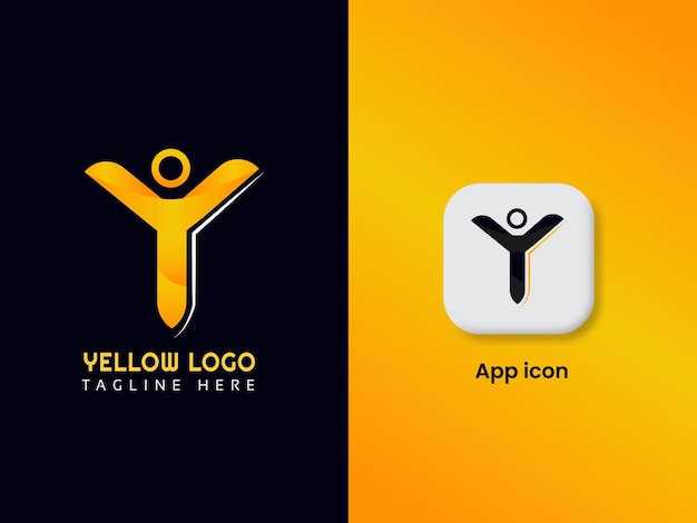 Vettore logo giallo con la lettera y e l'icona dell'app.