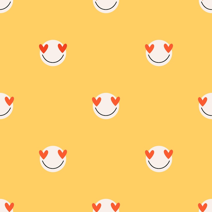Vector yellow love faces seamless pattern