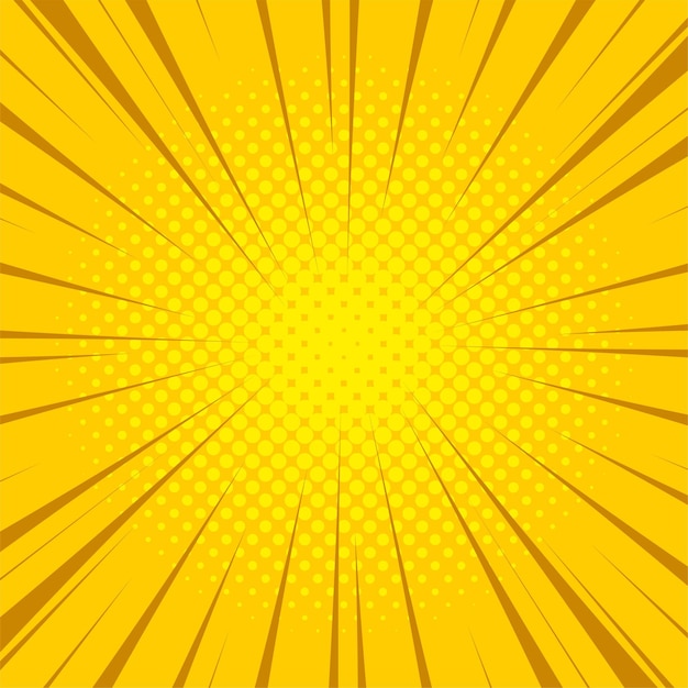 Vector yellow manga anime action frame lines with halftones. pop art retro background with exploding rays of lightning comic style. vector. abstract template with speed lines on transparent background