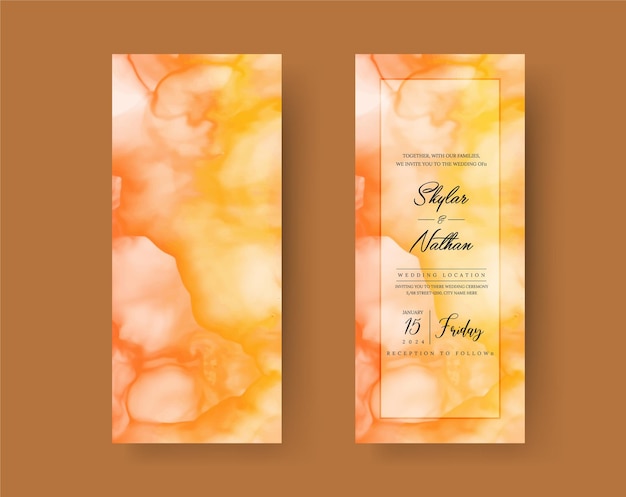 Modello di carta per menu di nozze in pietra di marmo giallo