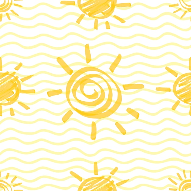 Vector yellow marker sun seamless pattern