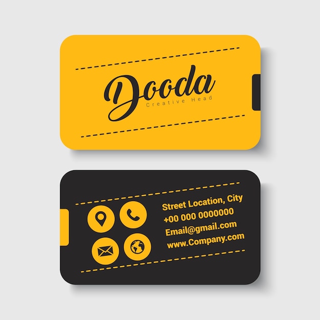 Vector yellow modern business card with shapes and lines
