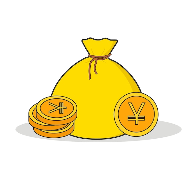 Yellow money bag with yen coins Vector image isolated on white background