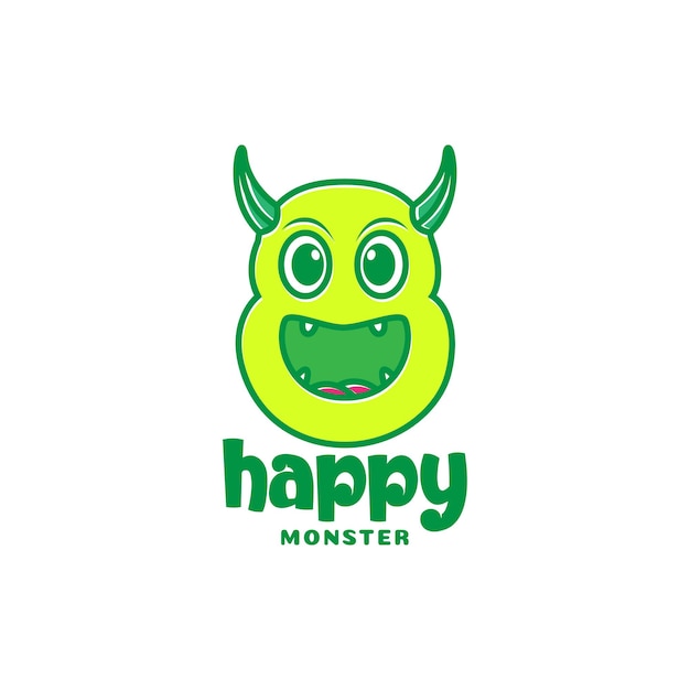 Yellow monster head with big smile and horn logo design vector graphic symbol icon illustration creative idea