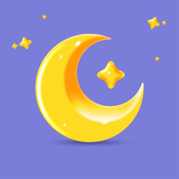 Yellow moon and stars in 3d