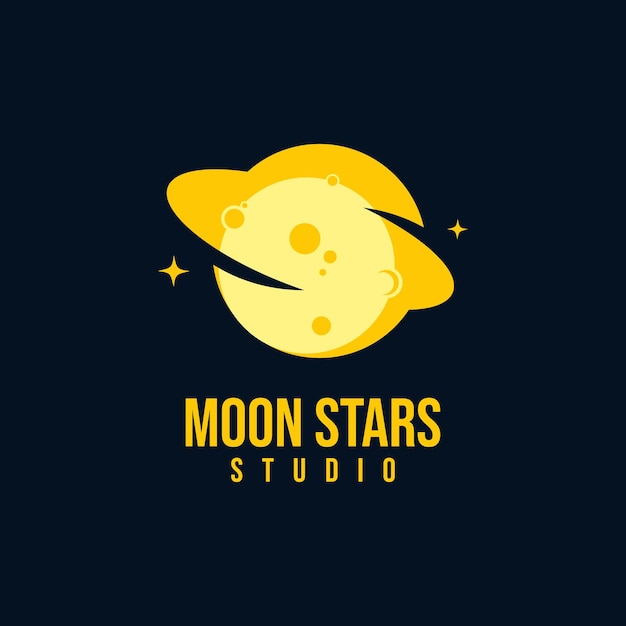 Vector yellow moon and stars studio logo design template