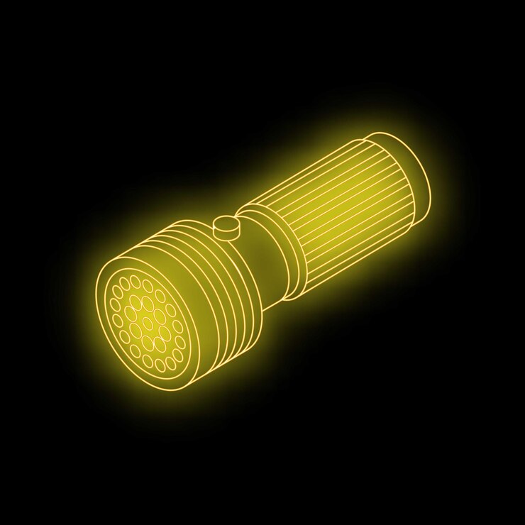 Vector yellow neon flashlight shining in the dark