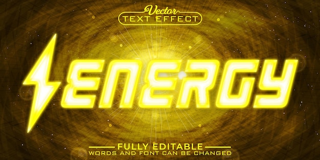 黄色のネオンの光沢のあるエネルギー ベクトル編集可能なテキスト効果テンプレート