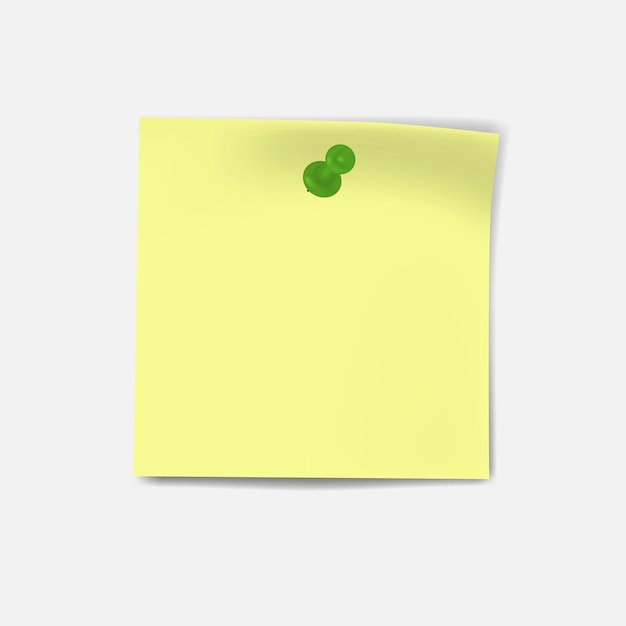 Vector yellow note paper with green pushpin. important note, reminder