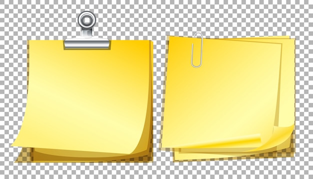 Documenti di nota gialli su sfondo trasparente
