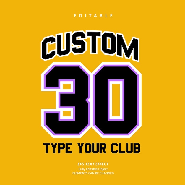 Yellow number basketball sports team name printable embroidery text effect editable premium vector