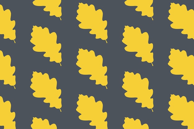 Yellow oak leaf on gray background seamless pattern.