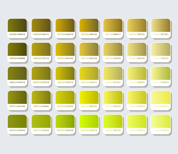 Vector yellow and ocher color palette with hex