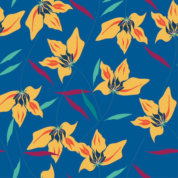 Yellow orchid on blue background