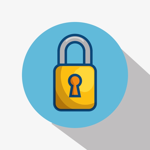 A yellow padlock icon over blue and white background. vector illustration.