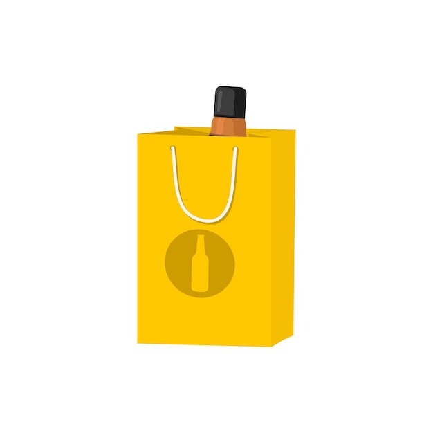 ベクトル フラット スタイルのボトル付き黄色の紙袋