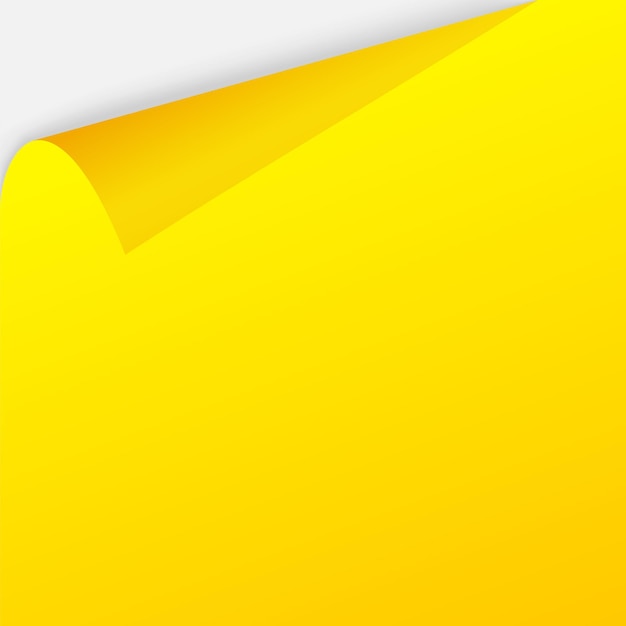 Piazza di carta gialla con realistica rotazione della pagina dell'ombra