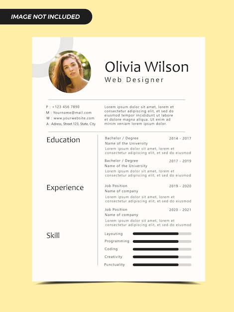 Yellow pastel clean minimalist A4 document resume cv template