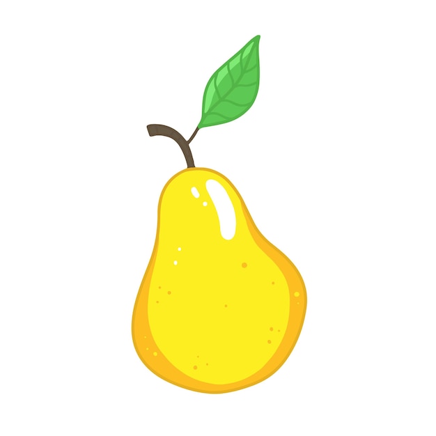 Yellow pear with a leaf in cartoon style Vector isolated fruit food illustration