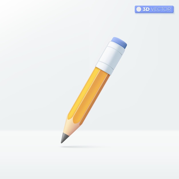 Icona matita gialla simboli istruzione scrittura creativa narrazione e disegno concetto 3d illustrazione vettoriale isolato design pastello cartone animato stile minimalista è possibile utilizzare per la progettazione ux ui stampa annuncio