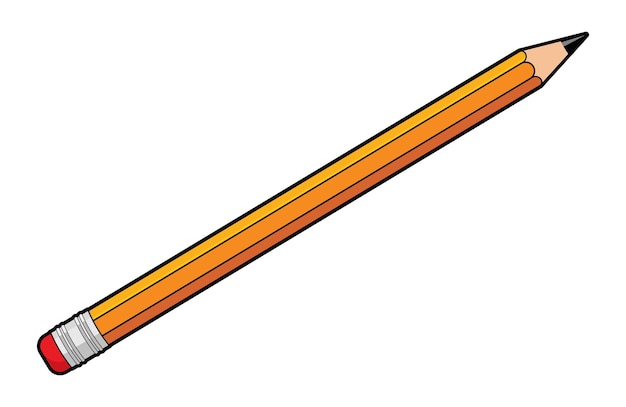 Векторная иллюстрация желтого карандаша, карандаш в мультяшном стиле с ластиком