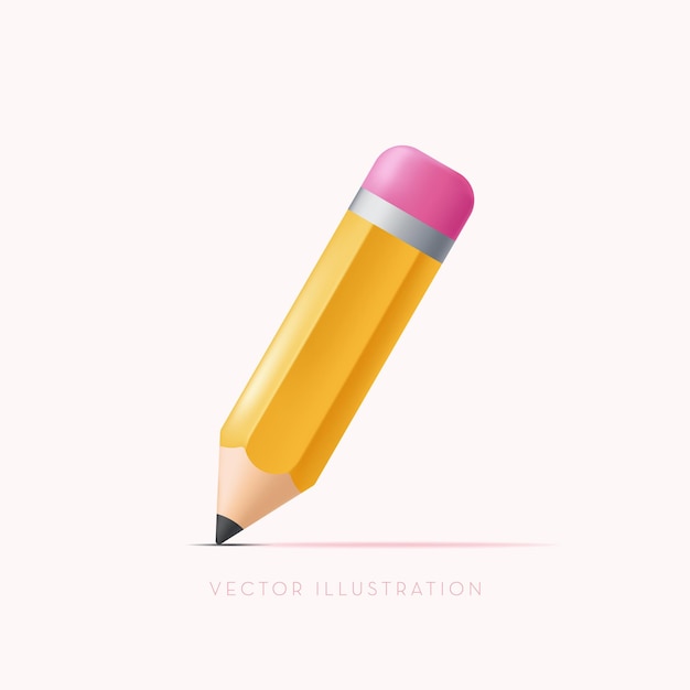 Yellow pencil The volumetric wooden object for writing and drawing Vector icon in cartoon minimal style