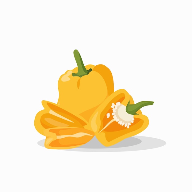 Yellow pepper Set yellow pepper whole cut slices Vector illustration on a white background