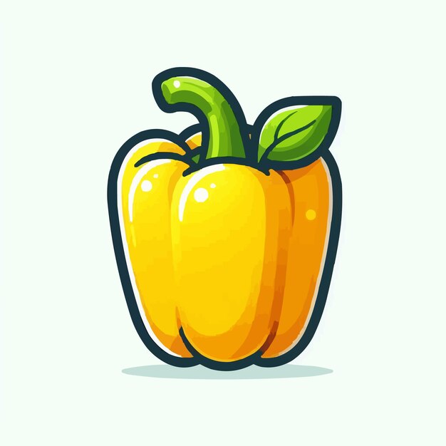 Vector a yellow pepper with green leaves and a green leaf on it