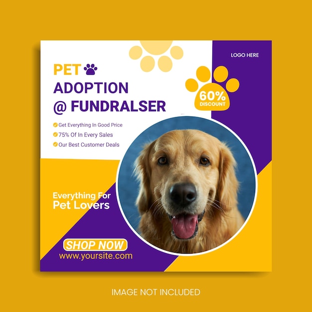 yellow pet social media design and pet Instagram banner design template