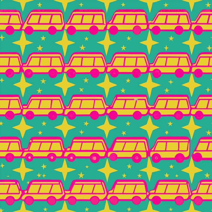 Vector a yellow and pink bus with a yellow star on the front
