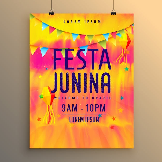 Vector yellow and pink festa junina poster