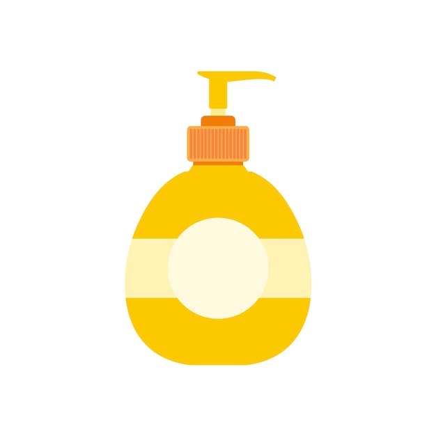 Yellow plastic bottle with liquid soap flat icon isolated on white background