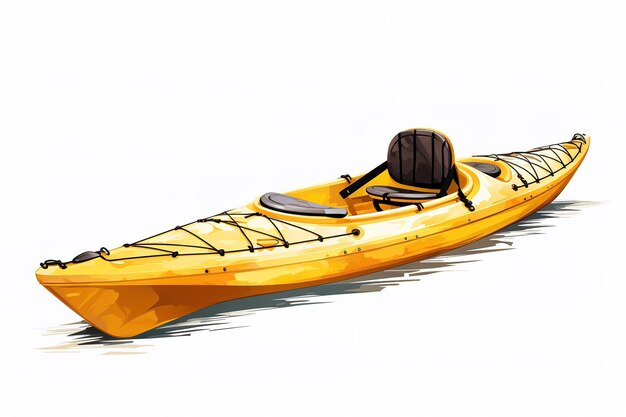 Vector yellow plastic kayak with paddle isolated on white