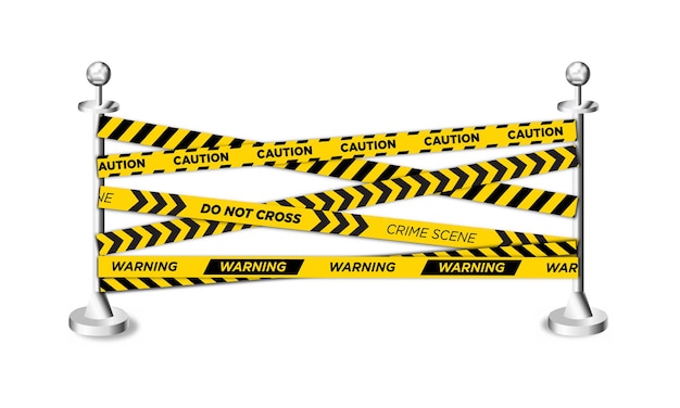 Yellow police tape with stand barriers. vector illustration eps 10