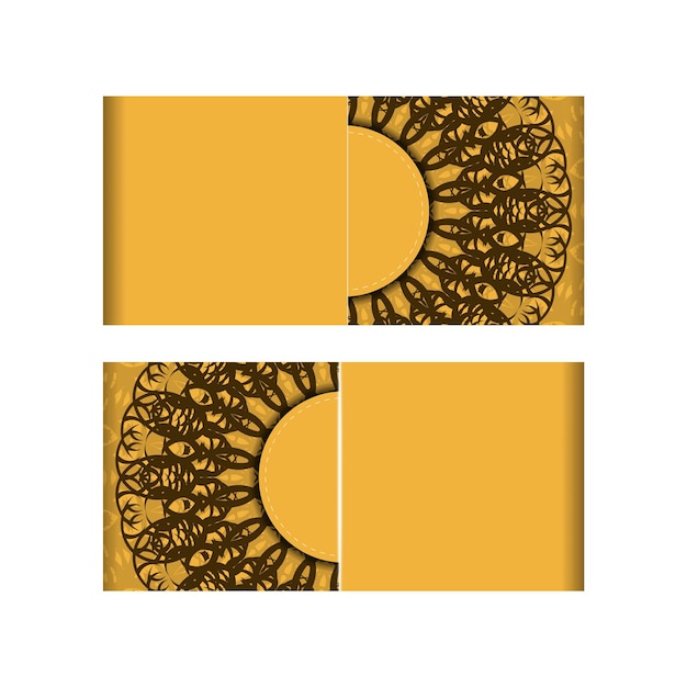 Yellow postcard with brown mandala ornament prepared for typography.