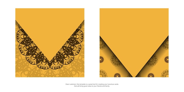 Yellow postcard with indian brown ornament for your congratulations.