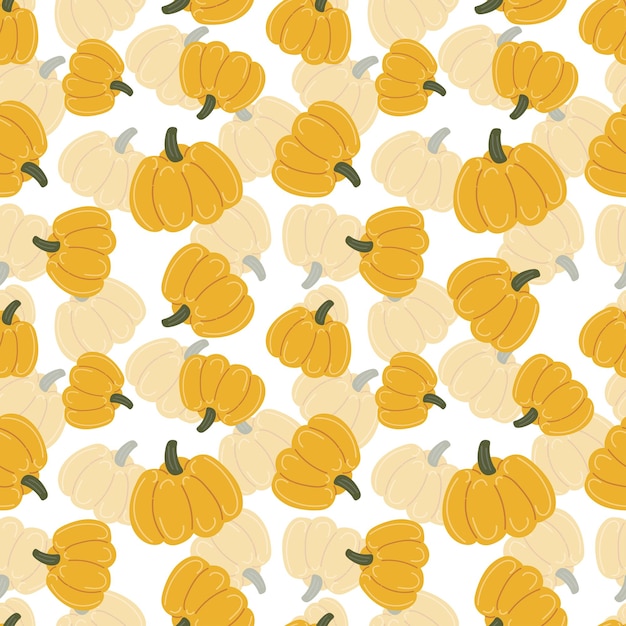 Yellow pumpkins Vector illustration in flat cartoon style Seamless pattern