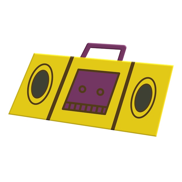 Vector a yellow and purple boombox with a face on it.