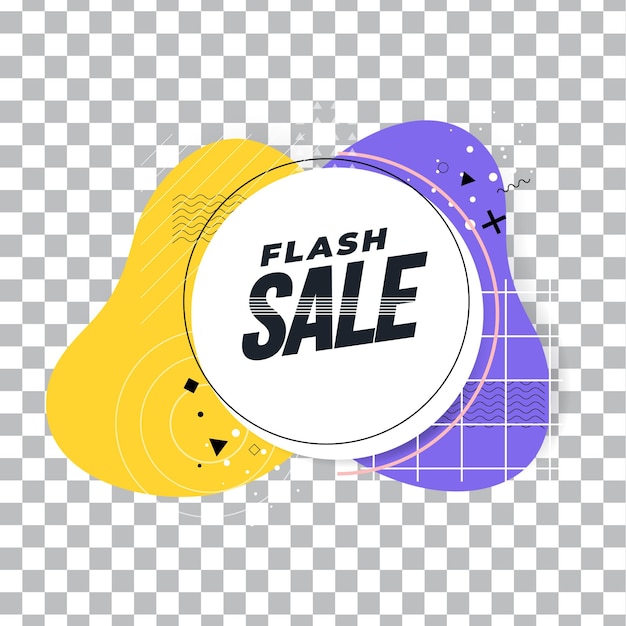 A yellow and purple logo with the words flash sale on it.