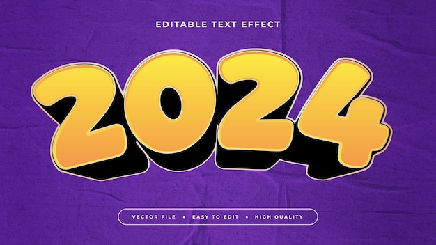 Yellow and purple violet 2024 3d editable text effect font style