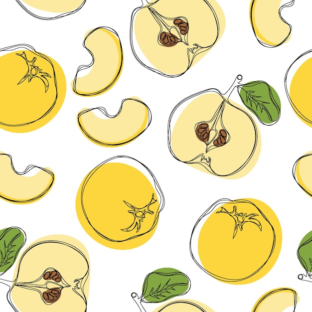 Yellow quince hand draw seamless pattern on isolated white background